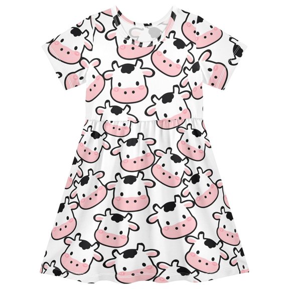 joogoo Cow Heart Pattern Girls' Short Sleeve Dress Kids Dresses 5-6T