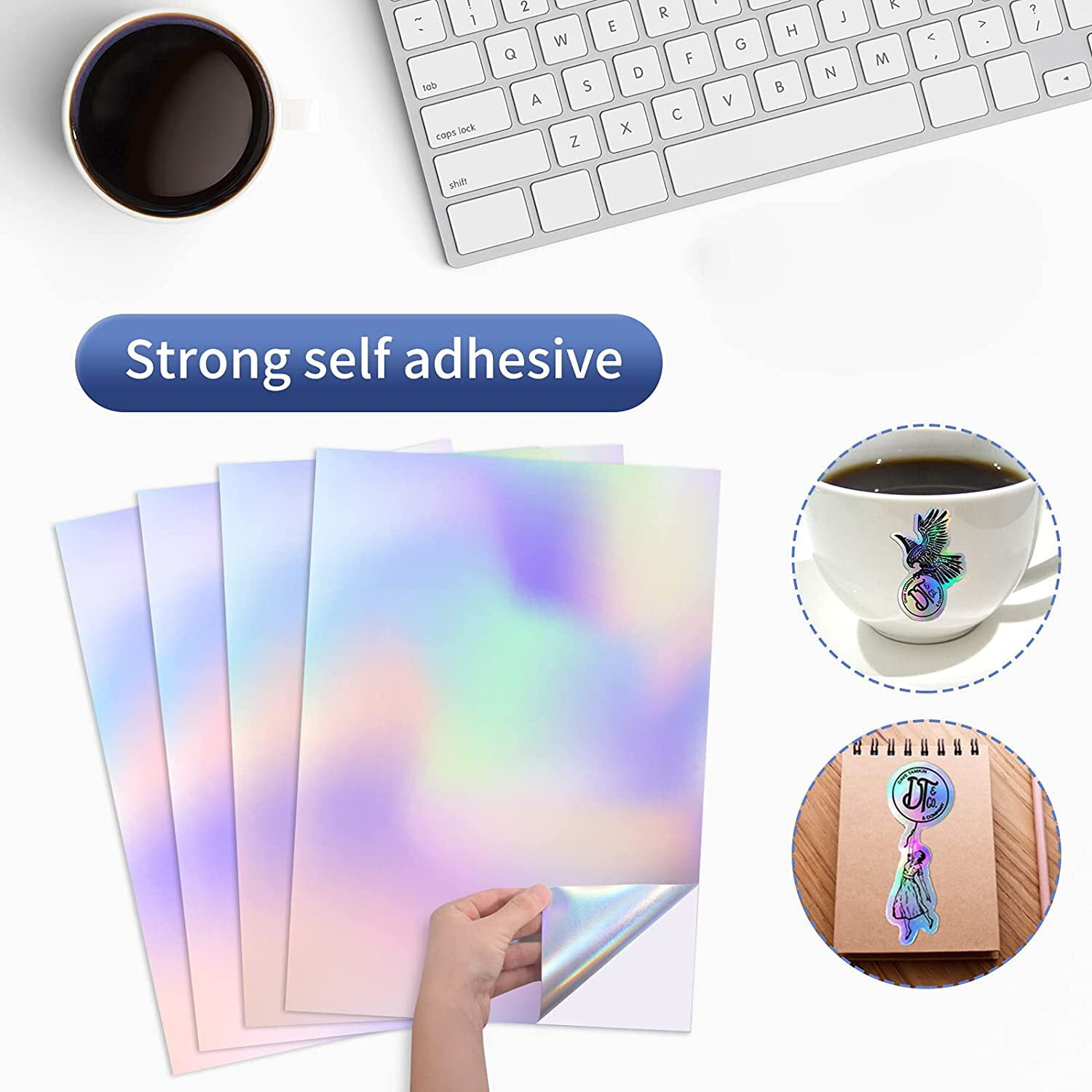 UOKHO Printable Holographic Sticker Paper for Your Ink Jet Printer 8.5 x 11  Inches Dries Quickly Waterproof Sticker Paper Rainbow Vinyl Sticker Paper