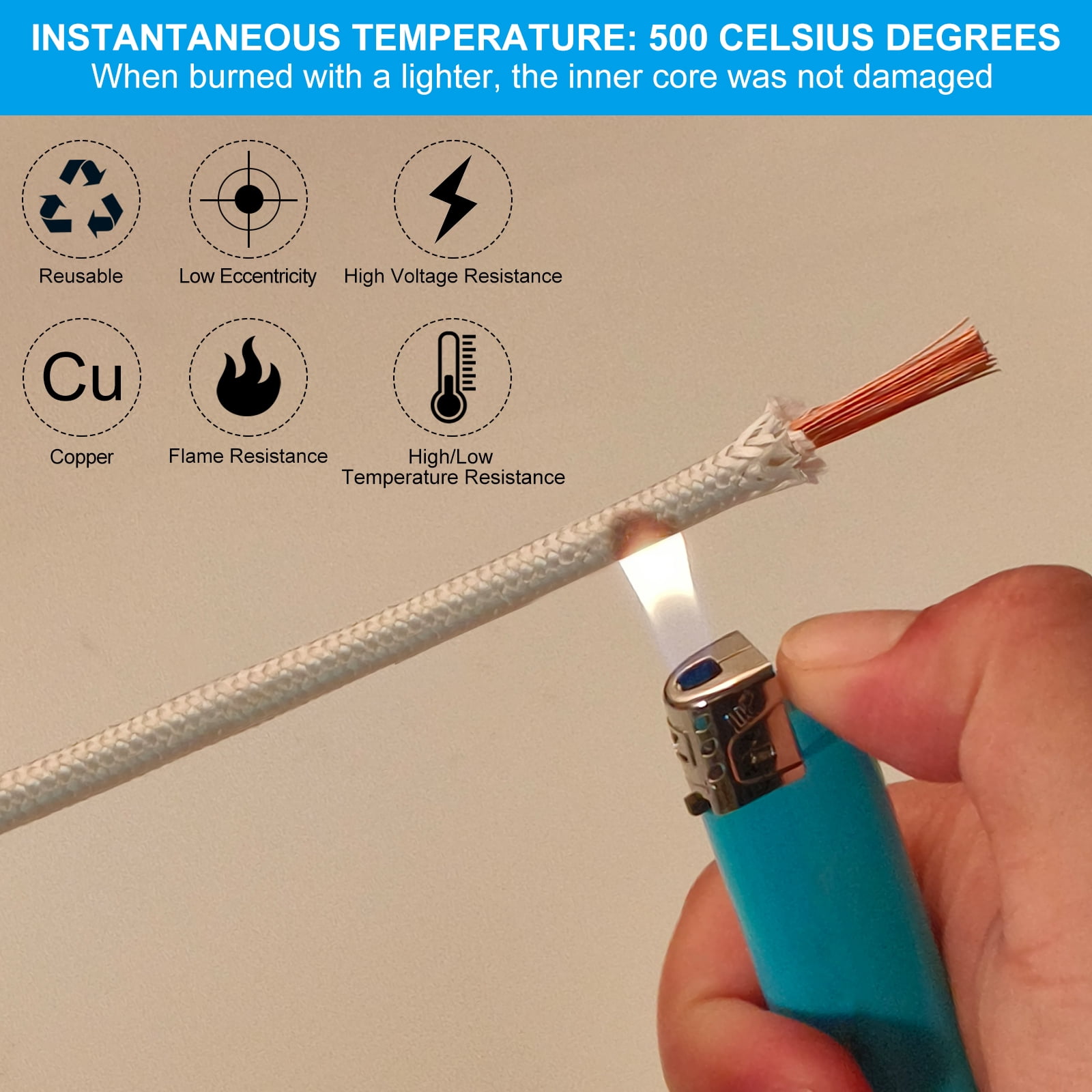 Uxcell 10Ft 7AWG High Temperature Wire, Nickel Plated Copper Electronic Wire -60-350 Degree Celsius, White