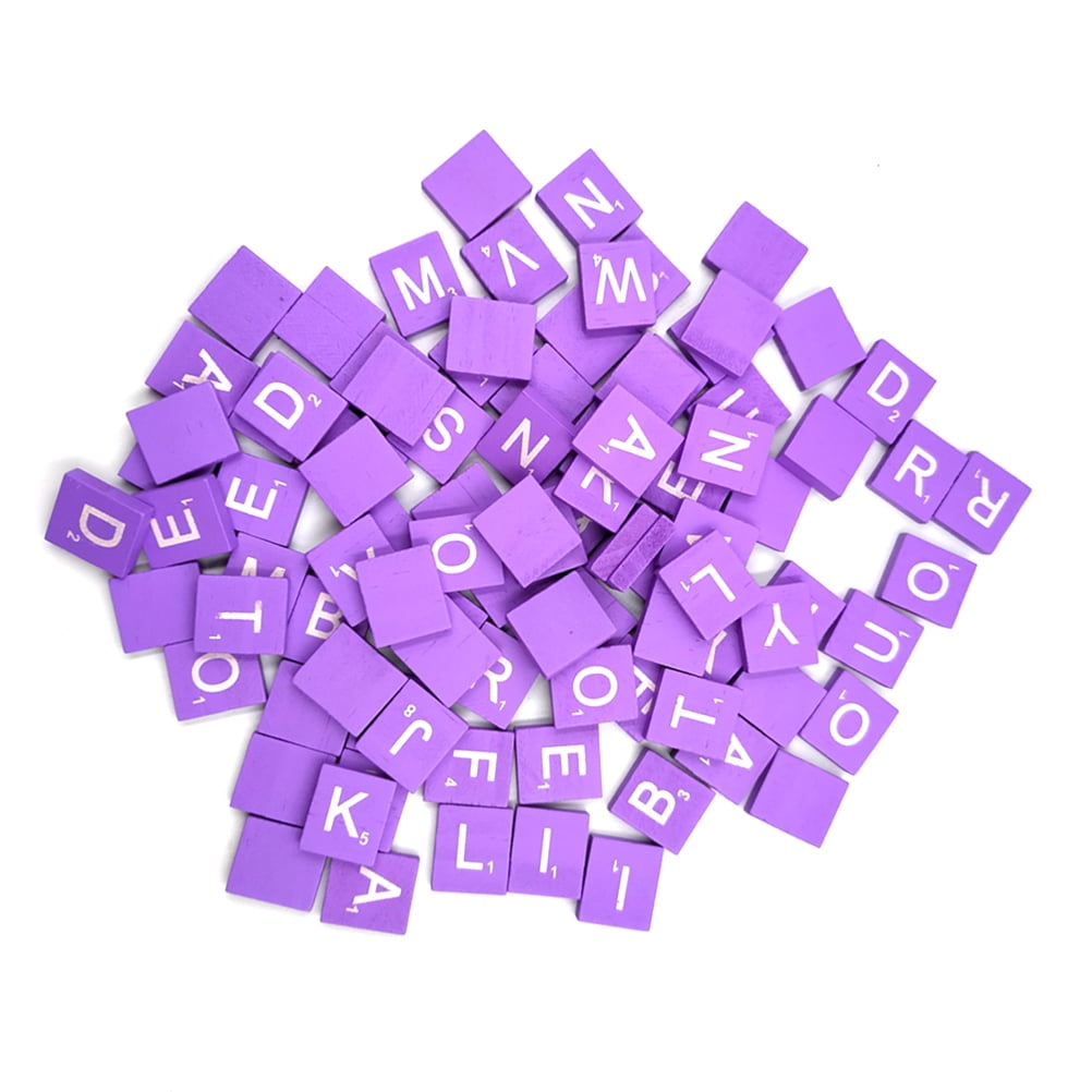OUNONA 100PCS Purple Natural Wood Chips DIY 26 English Letters Words