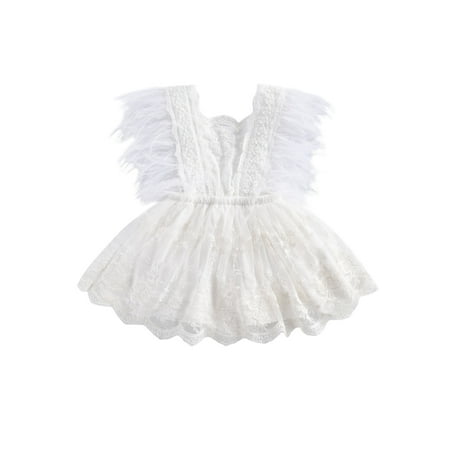 

Bmnmsl Baby Romper Mesh Floral Embroidery Layered Feather Fly Sleeve Dress