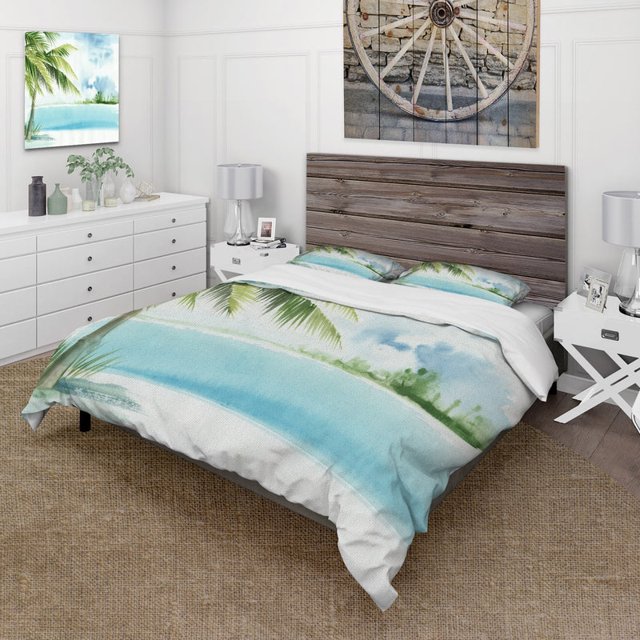 Designart 'Palm Beach Resort At Dawn I' Juego de Funda Nórdica Náutica y Costera