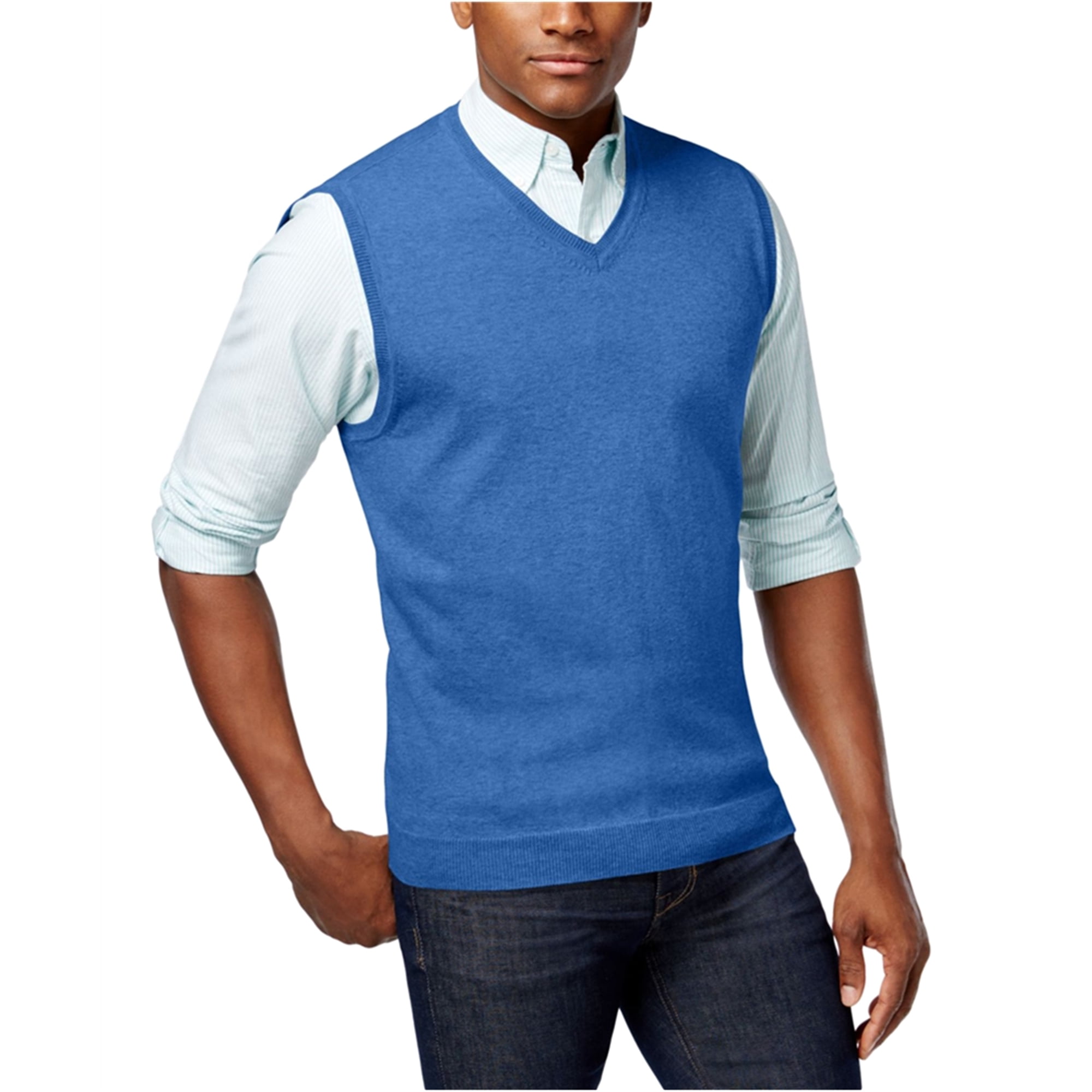Club Room Mens Knit V-Neck Sweater Vest, Blue, Small