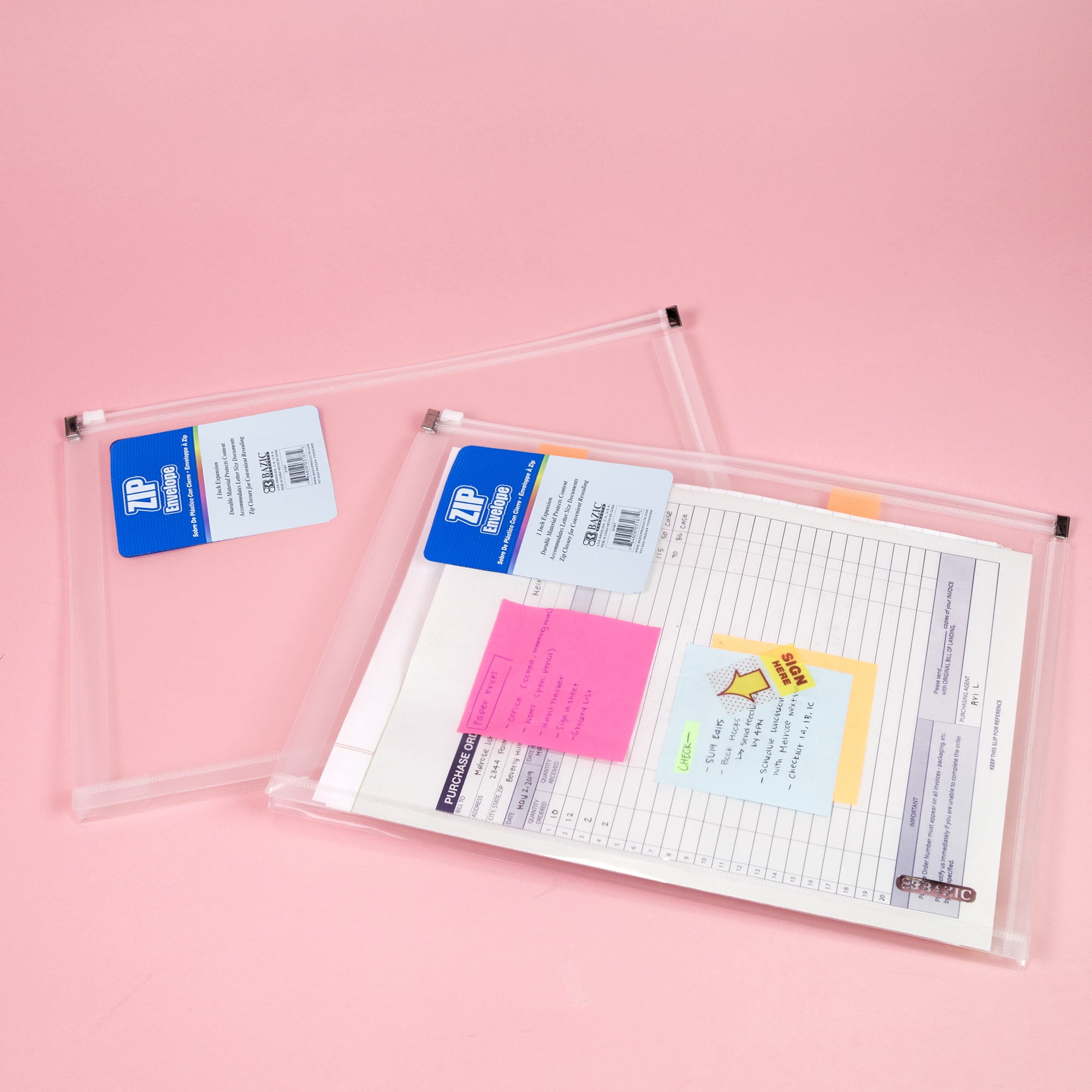 BAZIC Plastic Envelope Poly Envelopes, Clear Folder Zip Closure 24-Pack
