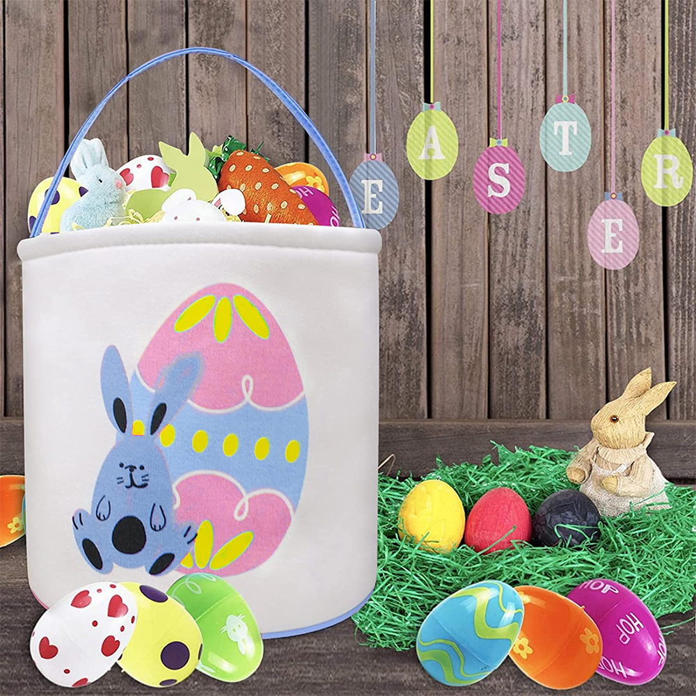 Movsou Easter Bunny Basket Bags for Kids Canvas Eggs Hunt Bag Rabbit Easter Basket for Kids Easter Hunting Blue - image 1 of 6