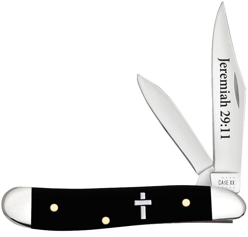 Case XX Knives Jeremiah 29:11 Cross Black Synthetic Peanut Stainless Pocket Knife 60866
