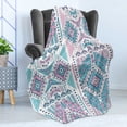 thumbnail image 4 of Tribal Soft Flannel Fleece Throw Blanket, Geometric Bohemian Design Vintage Pastel Colors Art, Cozy Plush for Indoor and Outdoor Use, 50" x 70", Pale Pink and Teal, by Ambesonne, 4 of 5