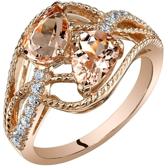 PEORA Morganite Two-Stone Ring for Women 14K Rose Gold, Natural Gemstone, 1.50 Carats total Pear Shape, Size 9