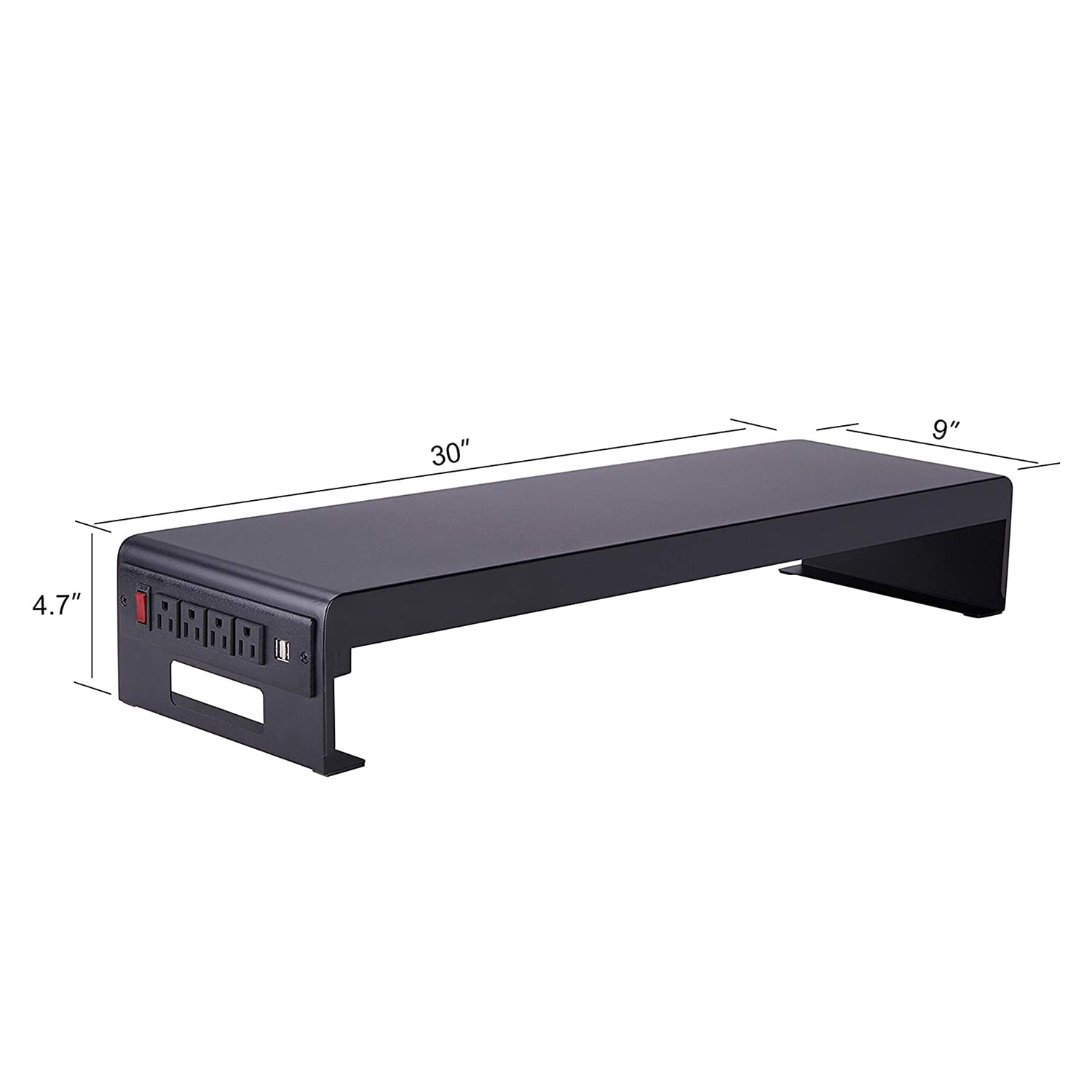 Rocelco 30" Premium Dual Monitor Stand with AC Power Supply & USB 2.0 Charging | Metal Laptop TV PC Riser Shelf with Keyboard Mouse Storage and Cable Management | Black (R DMS)