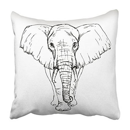 ARHOME Black Outline Sketch By Pen African Elephant Front View Adult Animal Ballpoint Pillowcase Cushion Cover 20x20