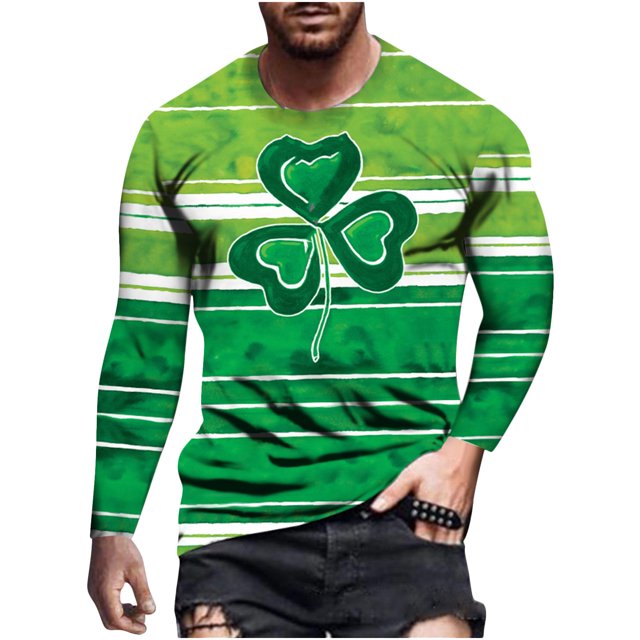 Camiseta de todos los días unisex para hombre Camiseta informal de manga larga con estampado gráfico en 3D del día de San Patricio Pompotops oipoqjl6701