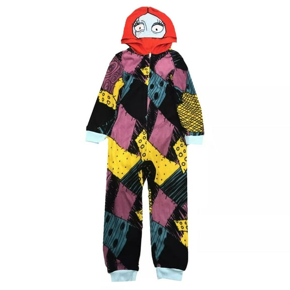 Girl's Nightmare Before Christmas Sally Fleece Hooded Costume Pajama Sleeper (Large 10/12)