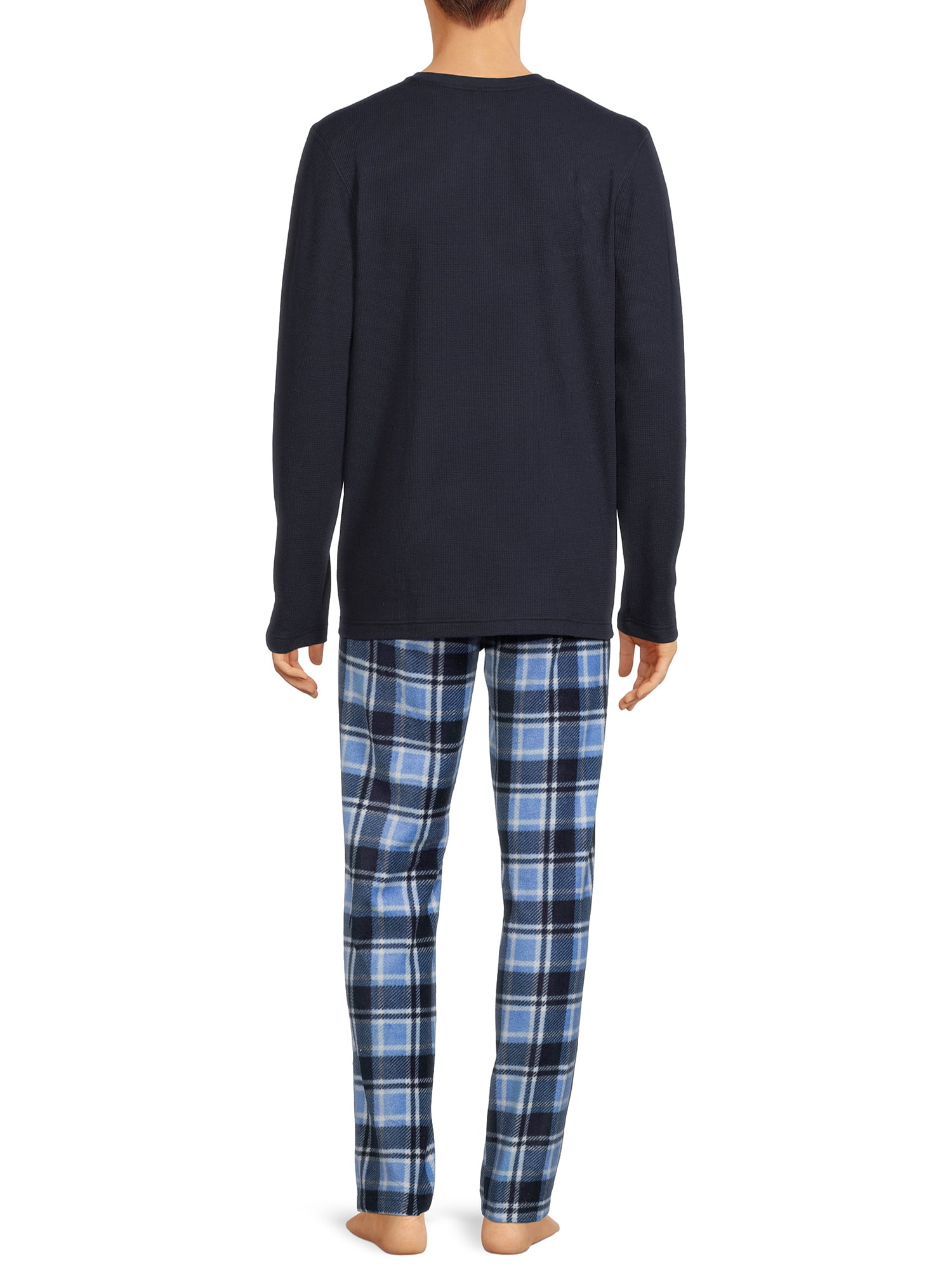 Hanes Men's and Big Men's Long Sleeve Waffle Sleep Top and Fleece Pajama Pants Set, 2-Piece