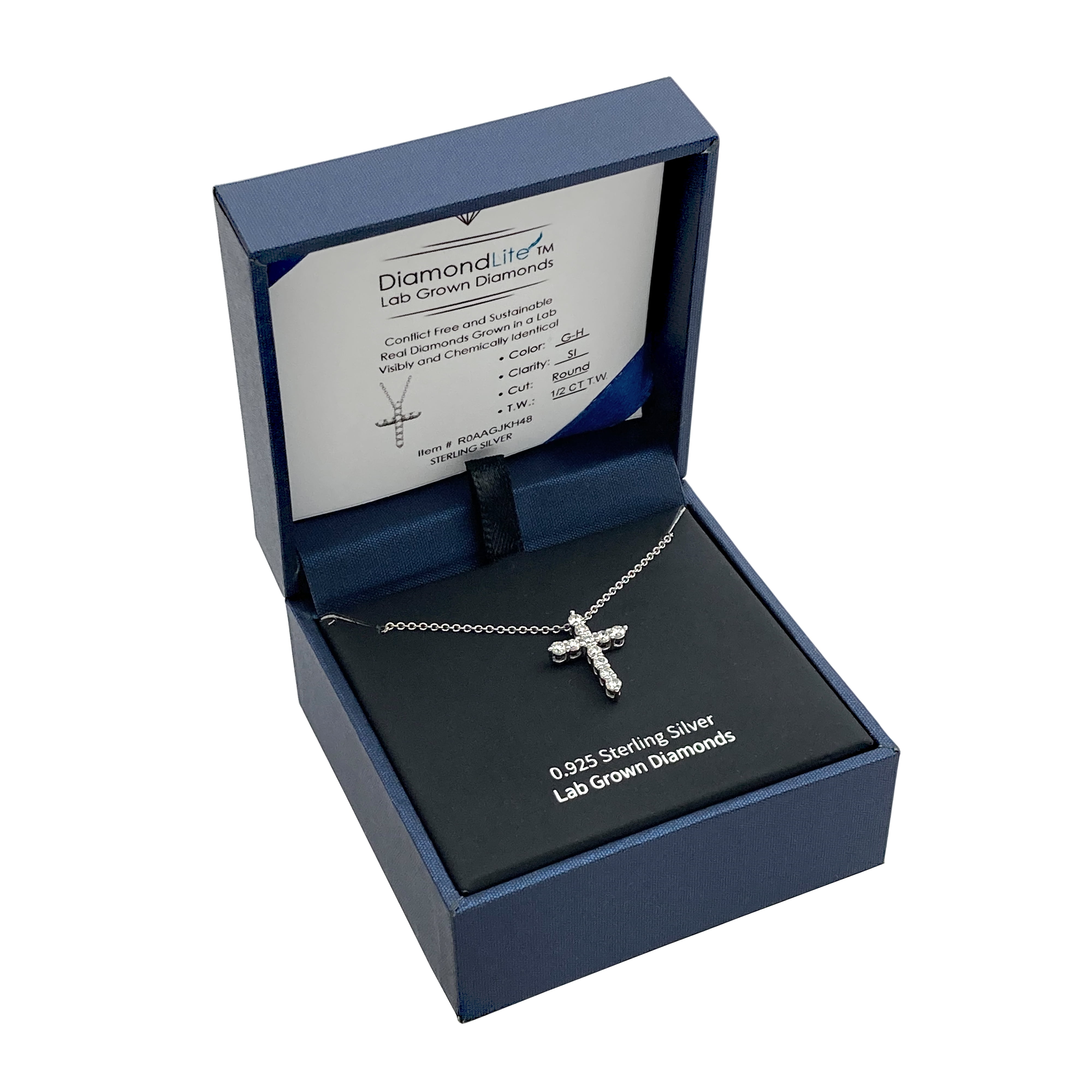 Forever Facets 1/2 CT TW Lab Grown Diamond Cross Necklace in Sterling Silver, Adult Female