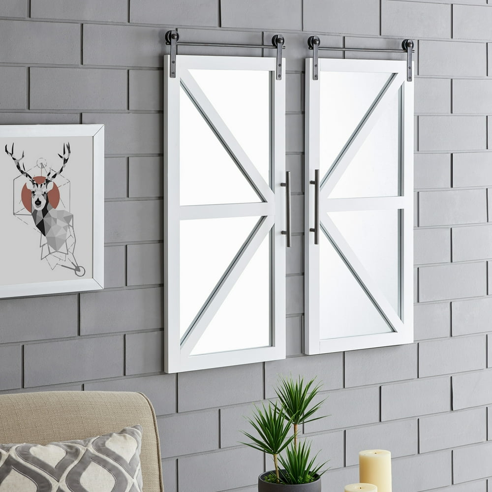 FirsTime & Co.® White Carriage Farmhouse Barn Door Mirror 2Piece Set