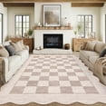 thumbnail image 2 of Hasoo Washable Living Room Area Rug 10x13 Large Modern Scalloped Checkered Soft Non Slip Indoor Beige/Camel Carpet, 2 of 5