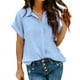 thumbnail image 1 of Blusa holgada de manga corta con cuello cruzado y dobladillo enrollado en azul claro para mujer, talla XL, 1 of 3