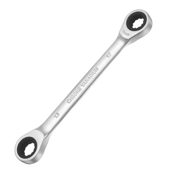 Uxcell Double Box End Wrench Metric 12-13mm 72-Tooth 12-Point Ratchet Gear Spanner Heat-Treated CR-V Ratcheting Spanner Tools for Garage Repair DIY, Matte Silver