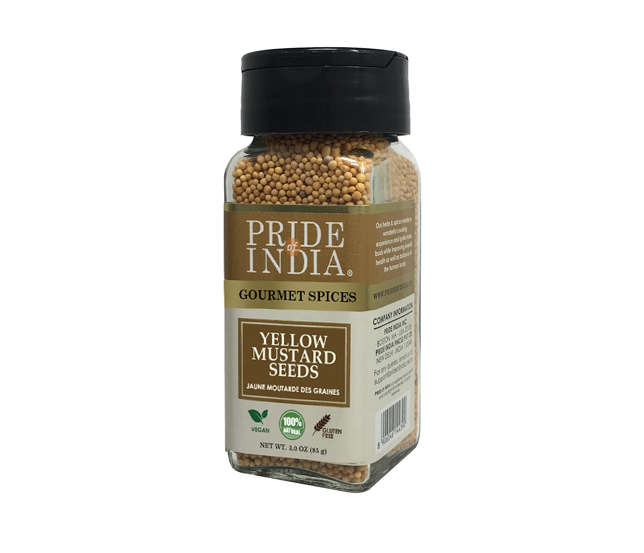 Pride of India - PACK of 6 - Yellow Mustard Seed Whole – Pungent & Aromatic – Gourmet Indian Spice – Add in Salads/Dressings/Chicken/Meat/Pickles – Easy to Use – 2.8 oz. Small Dual Sifter Bottle