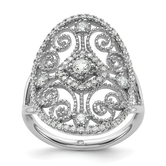 Auriga Fine Jewelry 925 Sterling Silver Rhodium-plated CZ Filigree Oval Ring for Women Size- 6