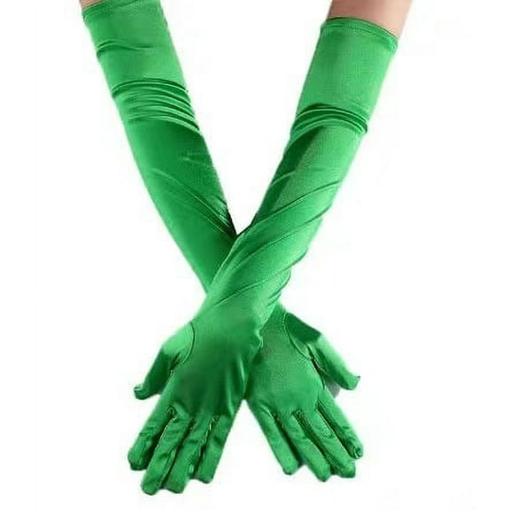 Zhuge Classic Adult Size Long Opera Length Satin Gloves 21.7"（Green）