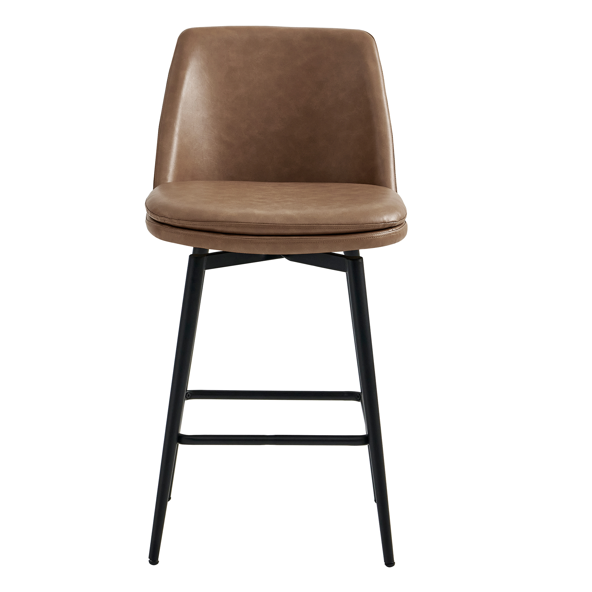 Spruce & Spring Counter Height Swivel Barstool with Curved Back and Metal Legs Set of 2, Brown Faux Leather