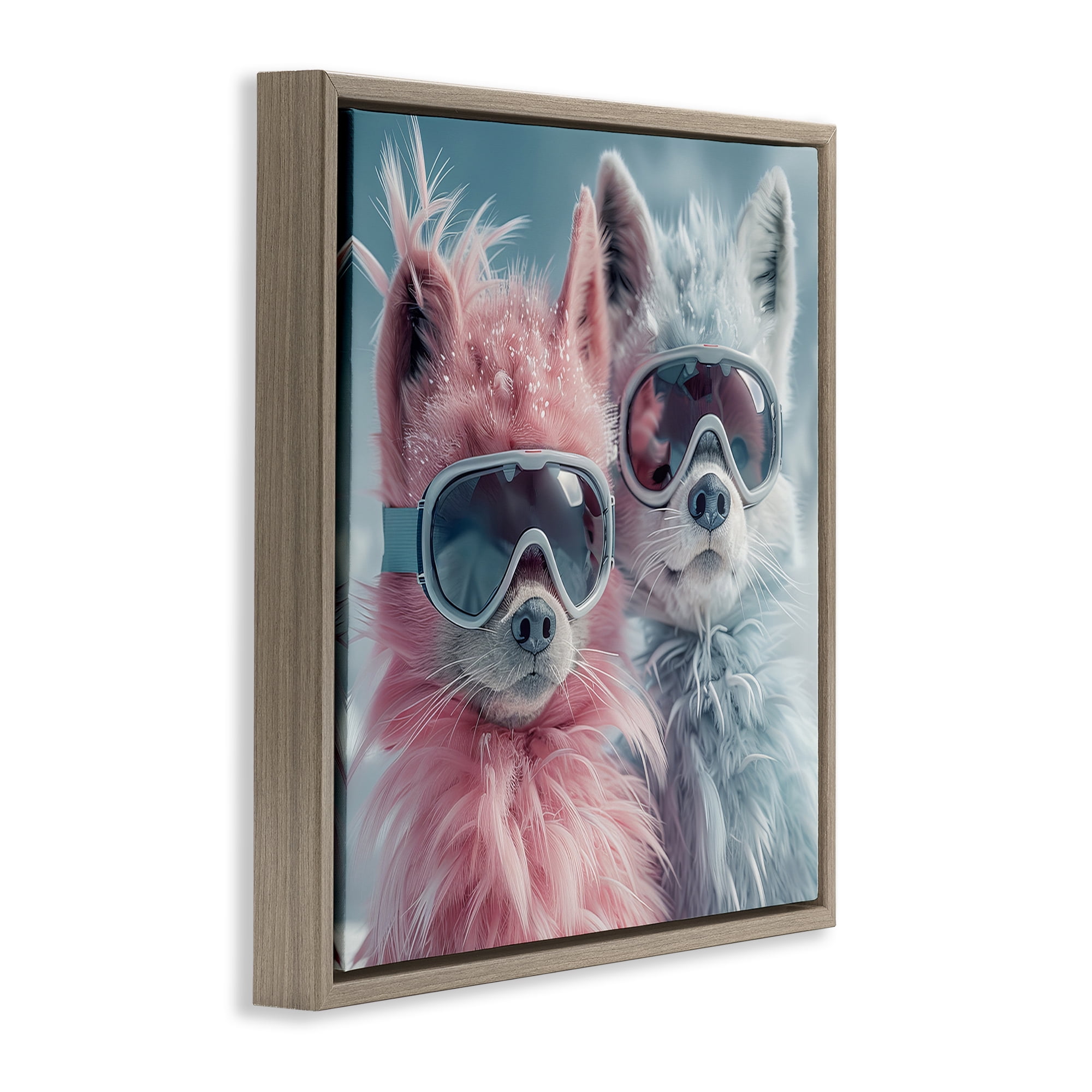 Stupell Industries Foxes in Winter Goggles Animals Painting Brown Floater Framed Canvas Art Print Wall Art, 18 x 18