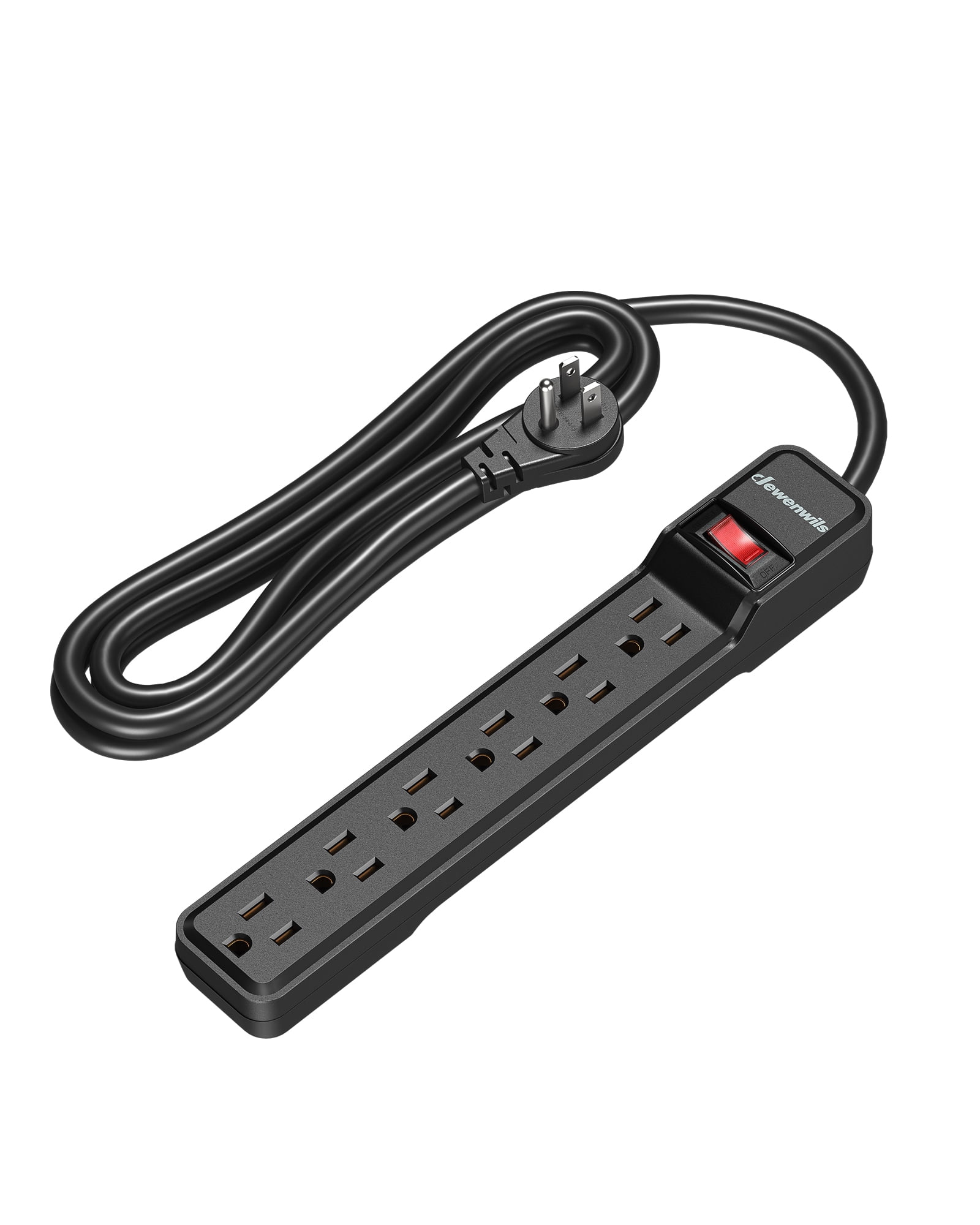 DEWENWILS 6-Outlet Surge Protector Power Strip with 10ft Long Extension Cord, Low Profile Flat Plug, 500 J, Black