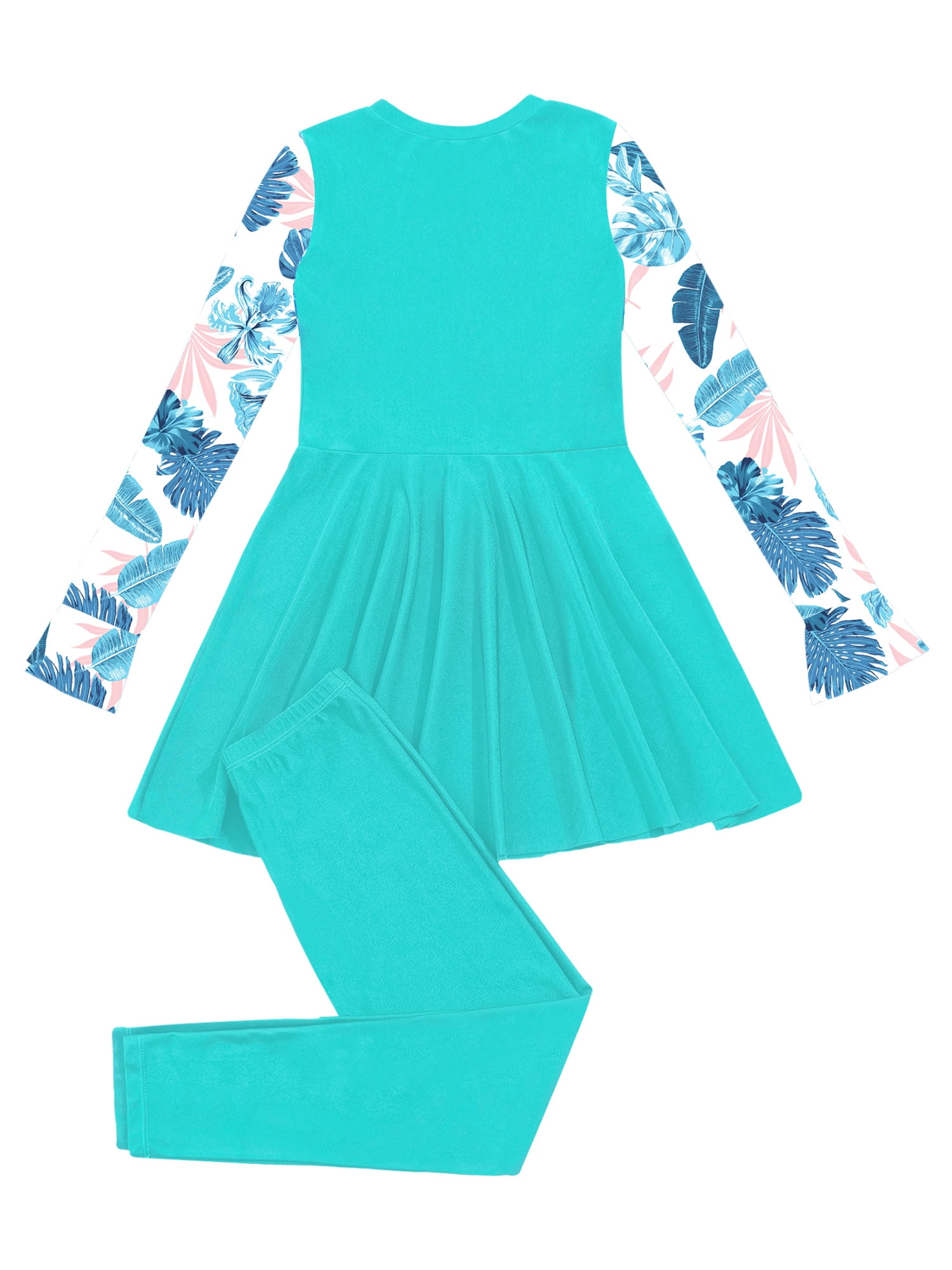 Yeahdor Girls Muslim Swimsuit Full Cover Long Sleeve Dress with Swim Trunks Islamic Full Body Swimsuit Lake Green 16
