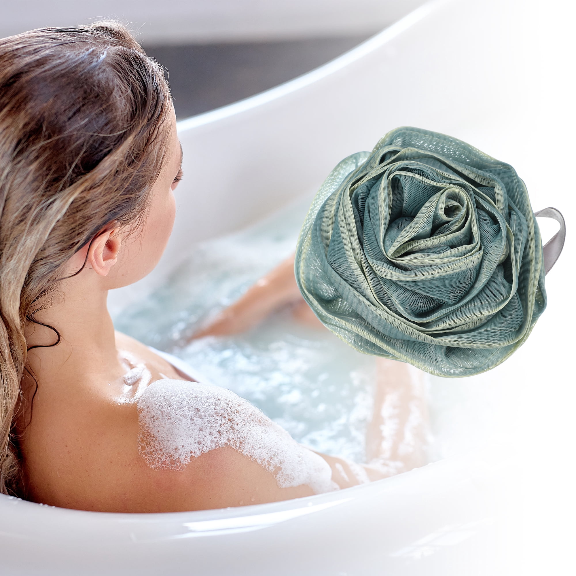 Unique Bargains 1Pc Bath Shower Loofah Sponge Body Puff 6.10"x5.12"x1.85" Dark Green