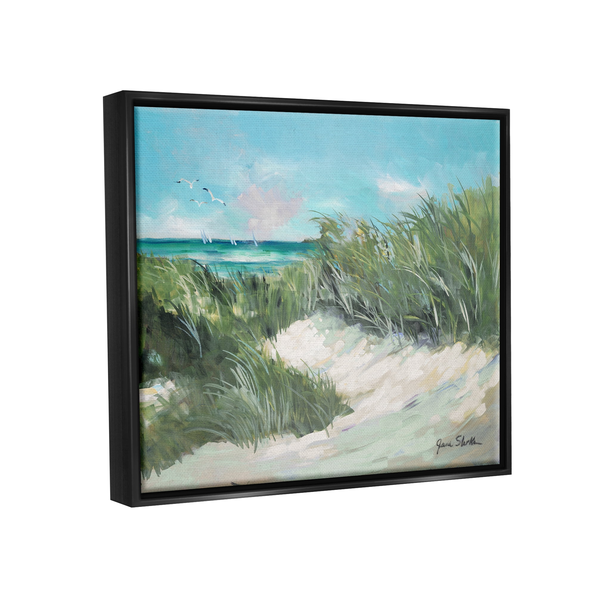 Stupell Industries Beach Grass Painting Nature Painting Black Floater Framed Art Print Wall Art, 21 x 17