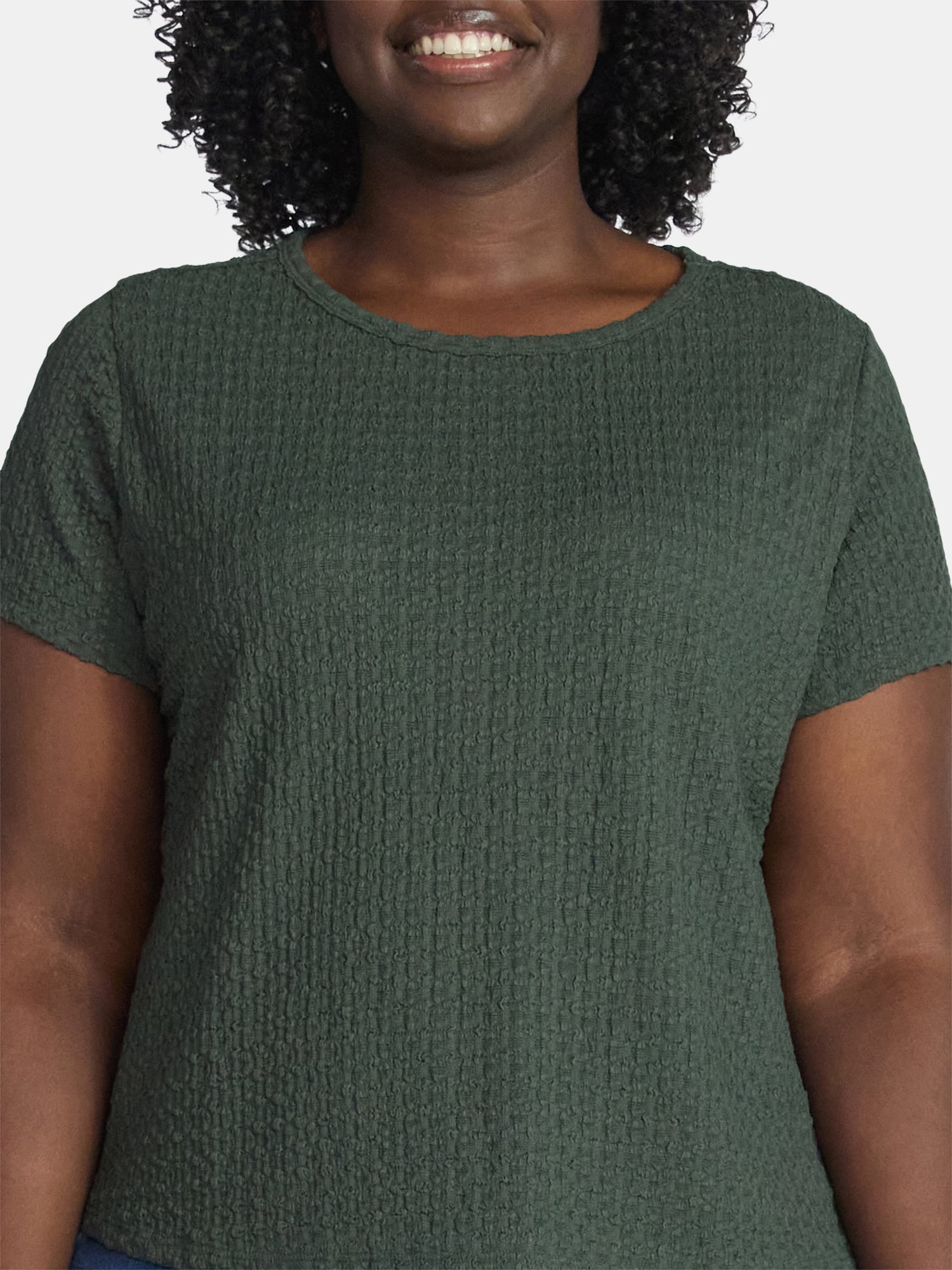 Terra & Sky Women's Plus Short Sleeve Pucker Knit Top, Sizes 0X-5X