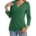 thumbnail image 3 of Liher 3/4 Sleeve Blouse for Women V Neck Fall Top Comfort Soft Autumn T-Shirt Dark Green Tee Clothes Size XL, 3 of 4
