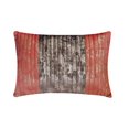 thumbnail image 1 of Funda de almohada lumbar decorativa gris y melocotón de 30 x 40 cm (12 x 16 pulgadas), acolchada de gamuza, con efecto metalizado y patchwork, con estampado de rayas de estilo moderno - Peach Path, 1 of 3
