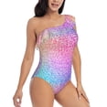 thumbnail image 3 of Easygdp Colorful Glitters Women's One Shoulder Ruffle Monokini Bathing Suits with Removable Chest Pad, Quick Drying - Medium, 3 of 8