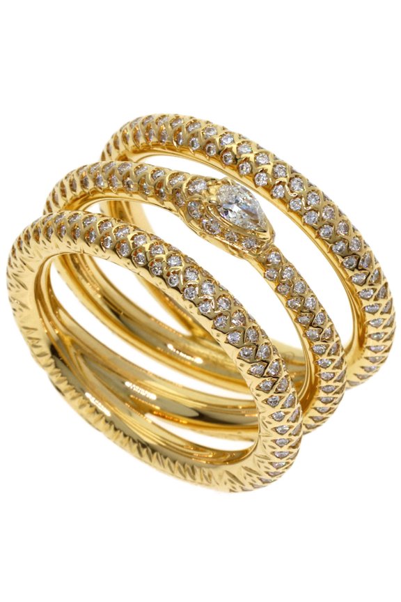 Pre-Owned Gucci Ouroboros Diamond Ring #10, 18K Yellow Gold, Women's