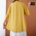 thumbnail image 4 of Women's Floral Embroidery Chinese Blouse - Long Sleeve Cotton Linen Top with Jacquard & Sheer Mesh, Boho Chic Button-Down Shirt with Frog Fasteners, 4 of 5