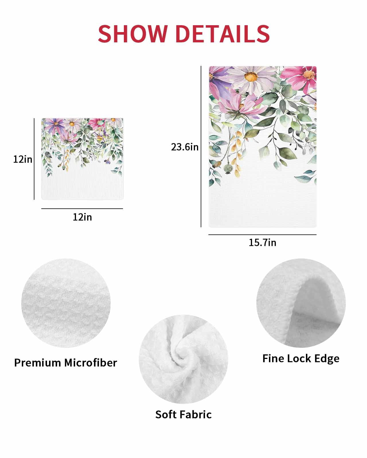 Eucalyptus Flower Hand Towels Set,Waffle Weave Kitchen Towels 4 Pieces,Sage Green Botanical Boho Leaf Pink Microfiber Hair Face Bath Tea Towel Absorbent Quick Drying Cleaning Dish Cloths,15.7"x23.6"