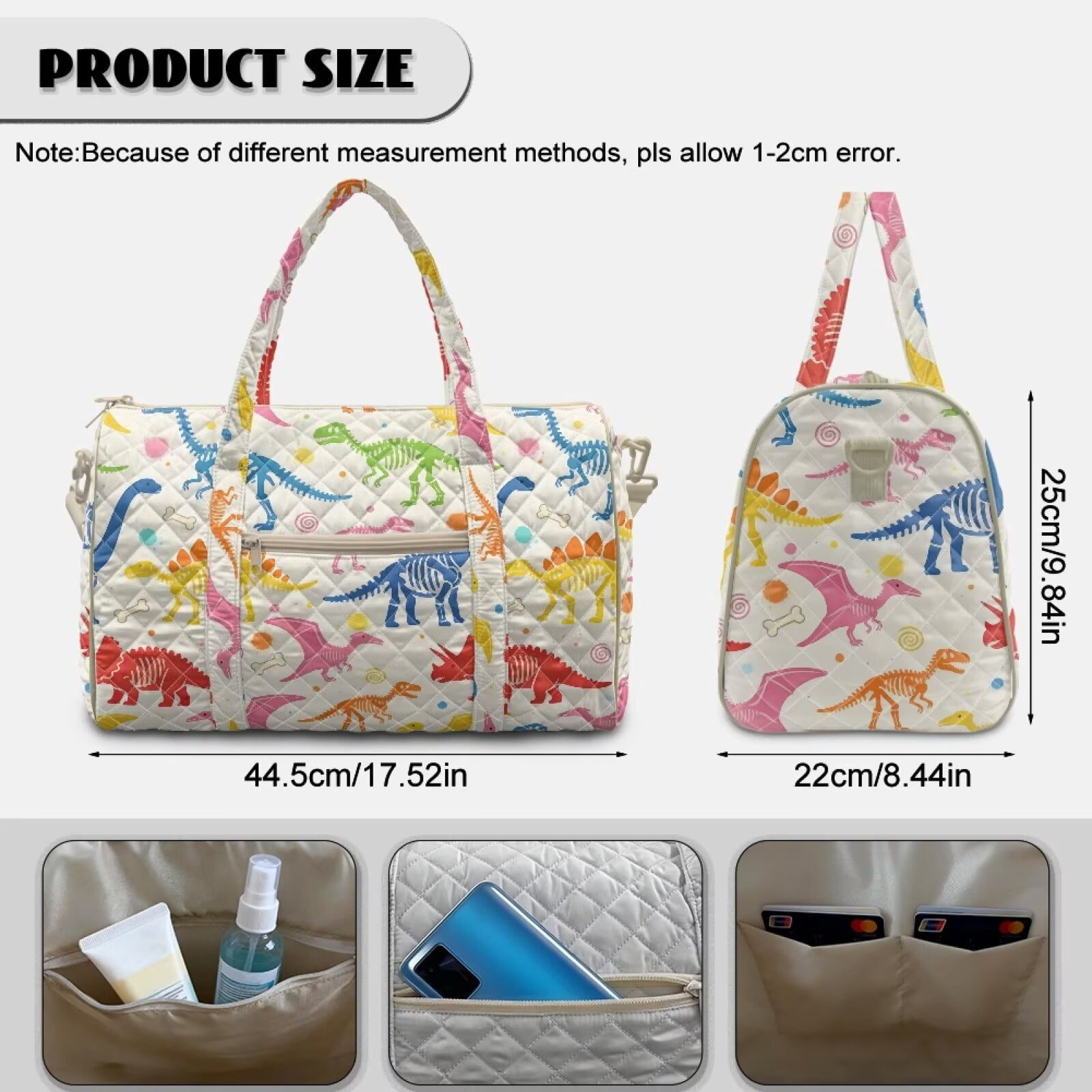 Xixirimido Colored Dinosaur Skulls Print Travel Duffle Bag Weekender Bags Sport Gym Bag for Women Men, Hospital Bag for Labor and Delivery, Overnight Bags with Trolley Sleeve