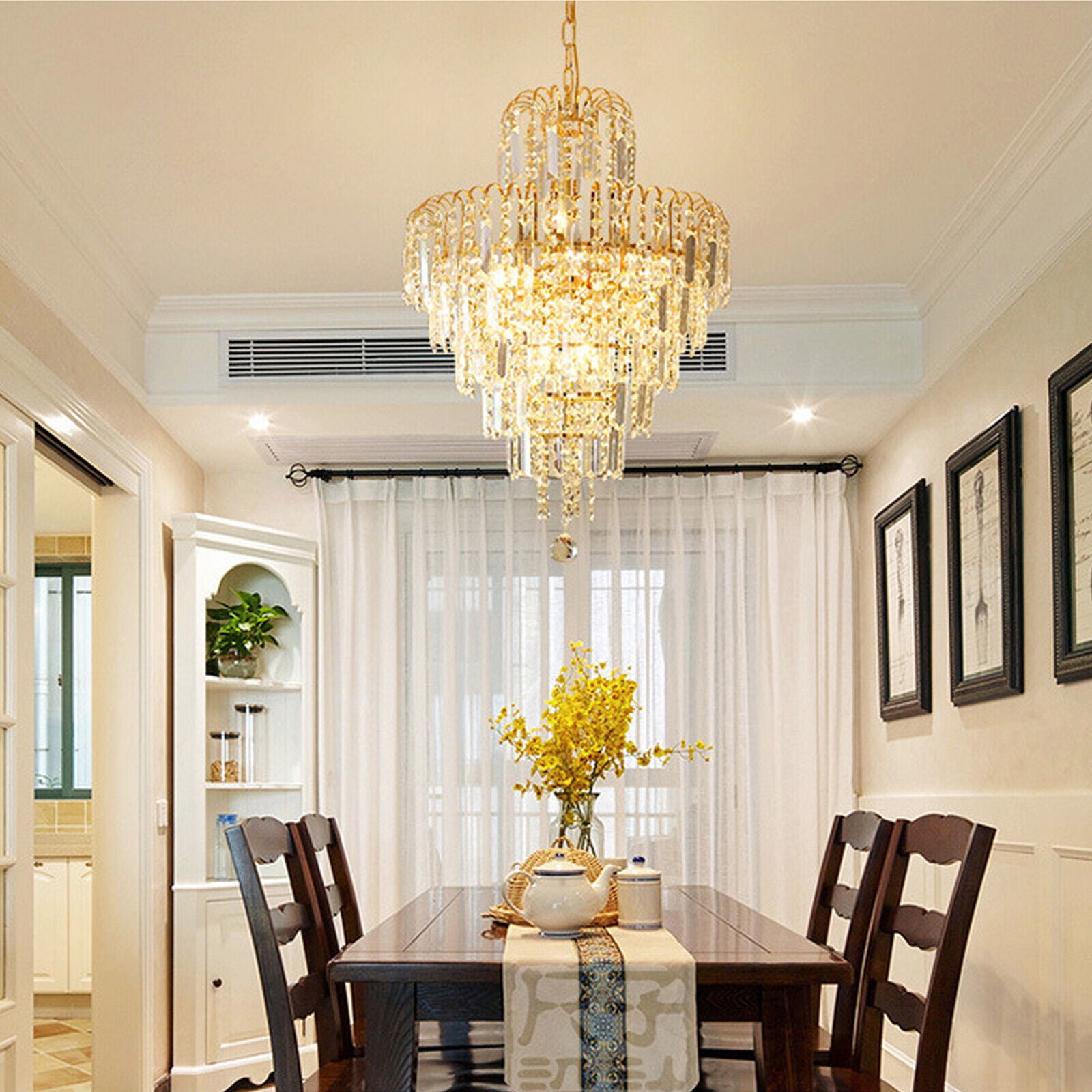 Gold Crystal LED K9 Ceiling Light Lamp Living Room Pendant Chandelier 40W