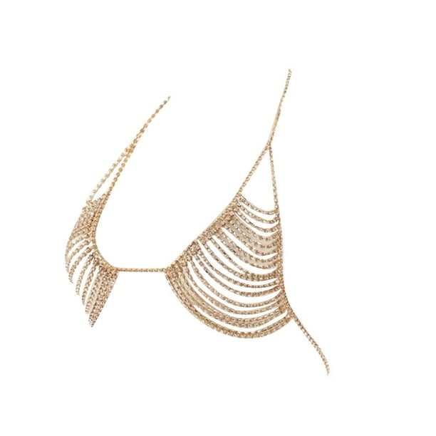 Cadena de cuerpo de cristal brillante Colco Cadena del cuerpo con cuello Halter brillante para Festival de nocturno Oro
