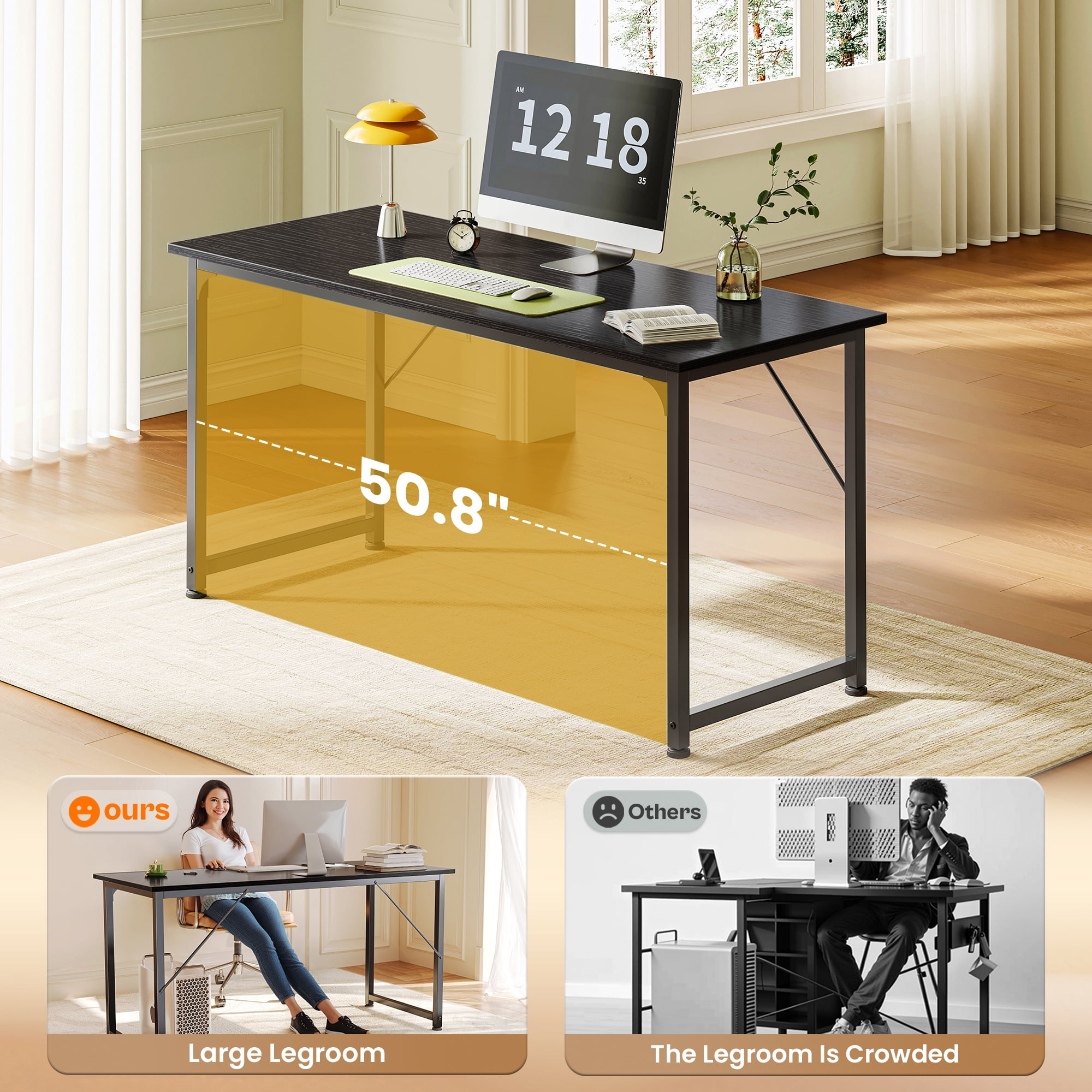 54" Computer Desk, Modern Office, Study & Gaming Desk with Storage, Large Legroom, Sturdy Metal Frame