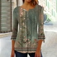 thumbnail image 2 of Dyegold 3/4 Length Sleeve Pleated Tops For Women Fall Fashion 2023 Button Up V Neck Dressy Casual Tunic Shirts Loose Blouse, 2 of 4