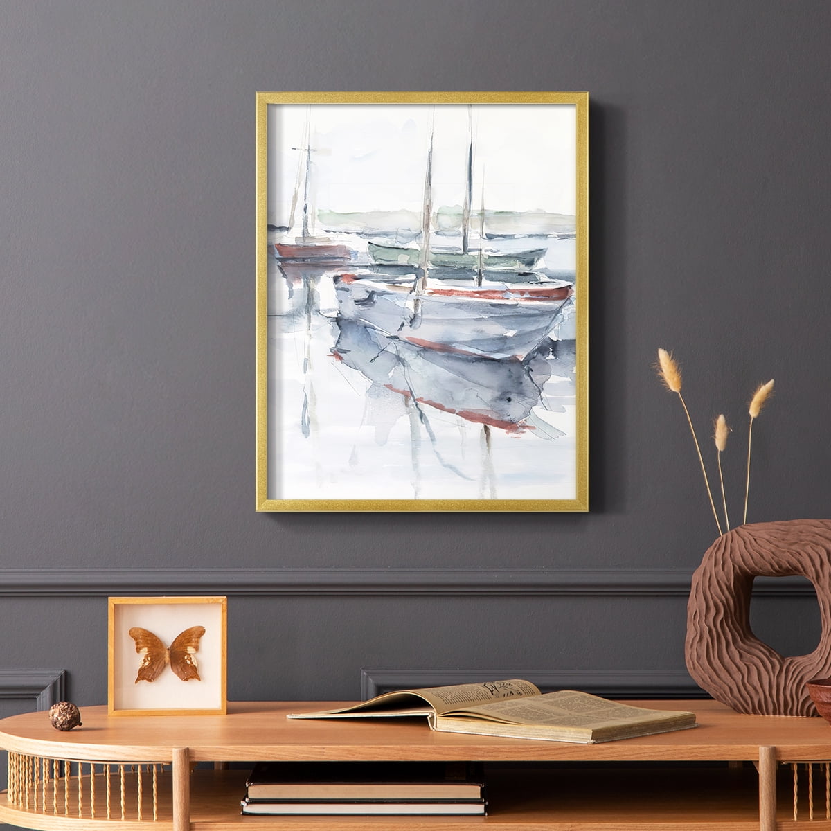 Watercolor Harbor Study I Framed Print in Gold Solid Wood 8 x 10 Framed Print