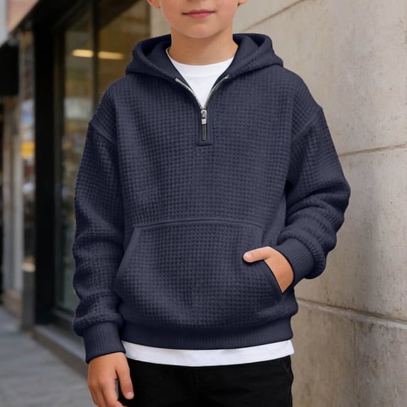 Boys Quarter Zip Knit Hoodie Long Sleeve Pullover Casual Athletic Sweatshirt For Kids Youth Teens Comfortable Soft Fleece