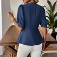 thumbnail image 5 of Ytndtr Women's Fashion Casual Solid Color V-Neck Buttoned puff sleeves Top, 5 of 7