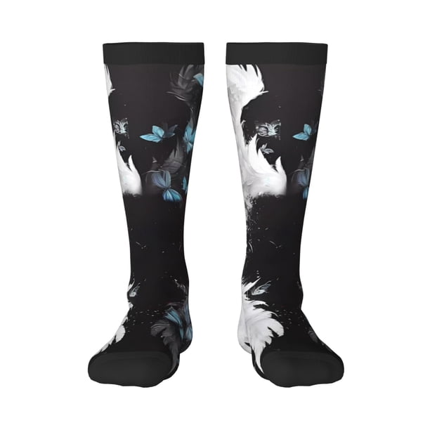 Fotbe Butterfly Angel Wings Art Calcetas Divertidas Estampadas para Hombre y Mujer, Calcetas de Algodón hasta la Rodilla para Caminar, Correr, Enfermería y Embarazo