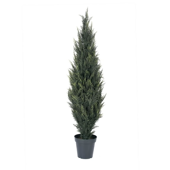 Vickerman 5' Artificial UV Resistant Pond Cypress Tree in Two Tone Green Pot.