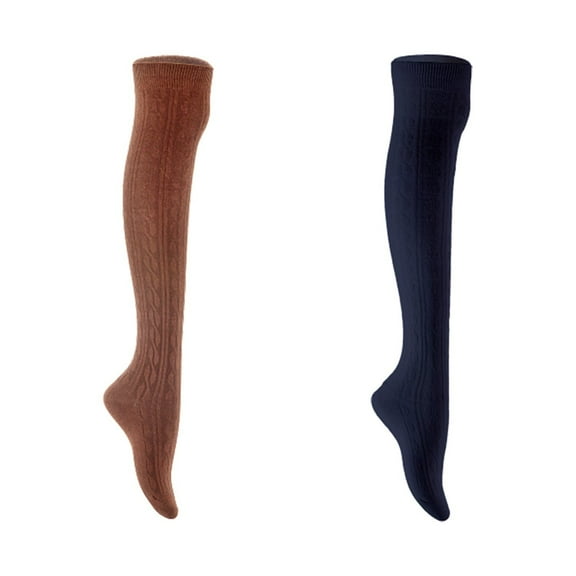 Lian LifeStyle Women's 2 Pair Adorable Comfortable Soft Thigh High Over Knee High Cotton Socks Size 6-9 L1024 Coffee,Navy