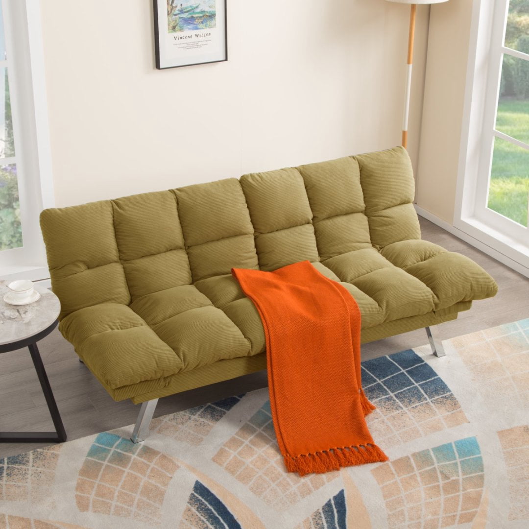 BSHTI 67.3” Futon Sofa Bed, Converts to Twin Sleeper in Seconds, 3-Position Adjustable Backrest, Corduroy Upholstery for Living Room, Office, Guest Room